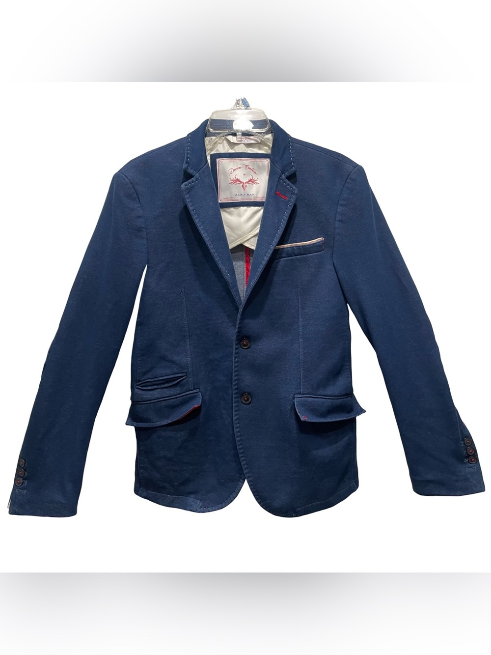 Zara Man Denim & Couture Men's Size 40 Blue Elbow Patch Sport Blazer Jacket Corp